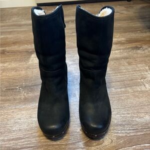 Ugg Suede Heeled Booties w/ Sherpa Lining
